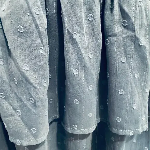 Aqua Ruffle Dress Smocked Short Sleeve Blue Swiss Dot Womens size Large - Picture 14 of 15